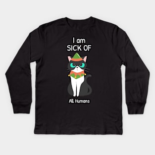 Cat is sick of all humans Kids Long Sleeve T-Shirt